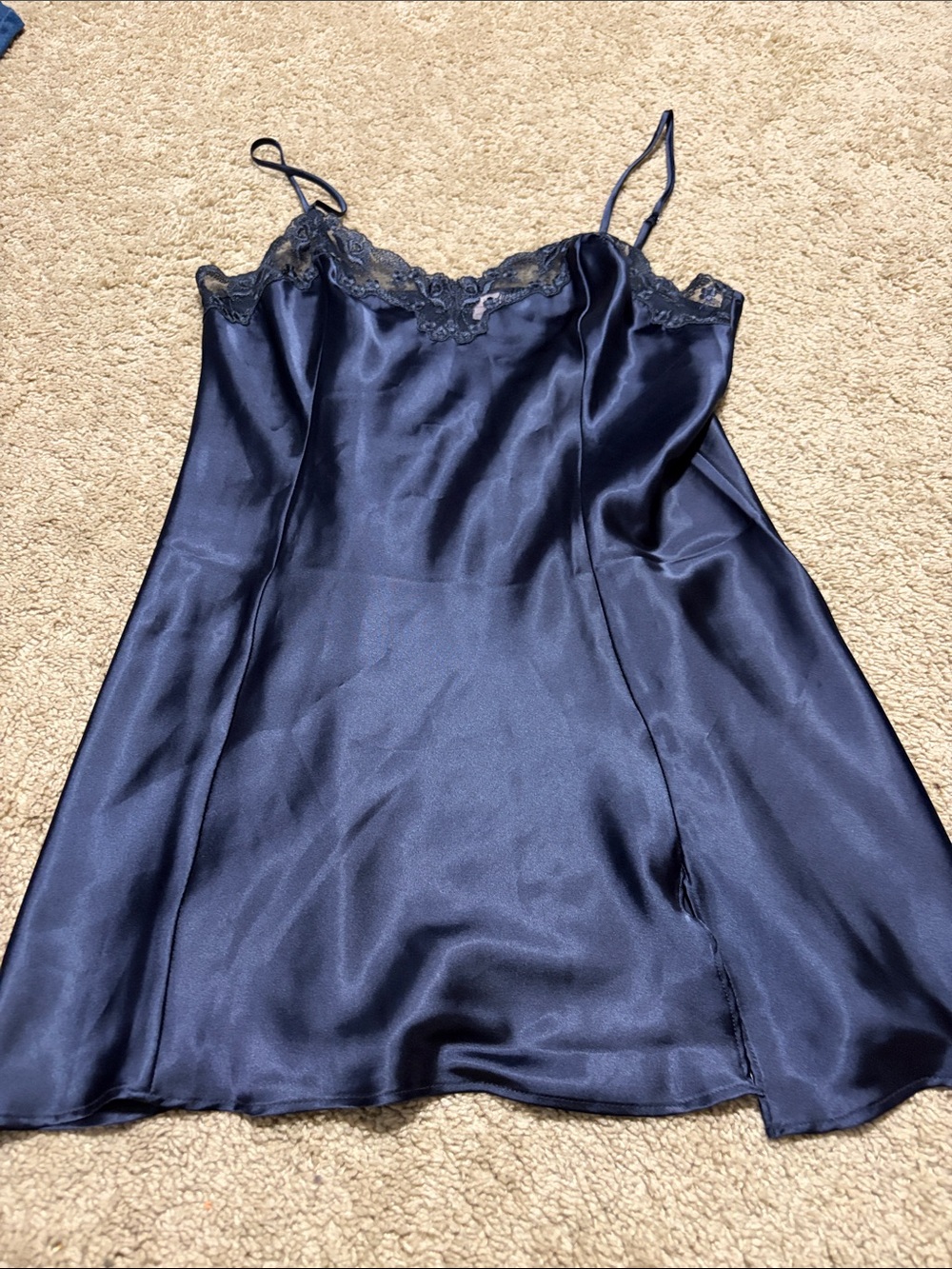 Victoria Secret Navy Blue Nightie Slip Dress Medium Lace Detail